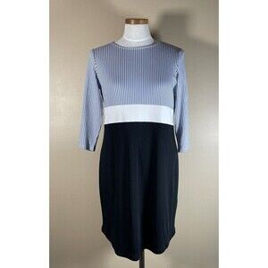 J. Jill Color Block Striped Dress 3/4 Sleeve Nautical Navy White Coastal NWT New